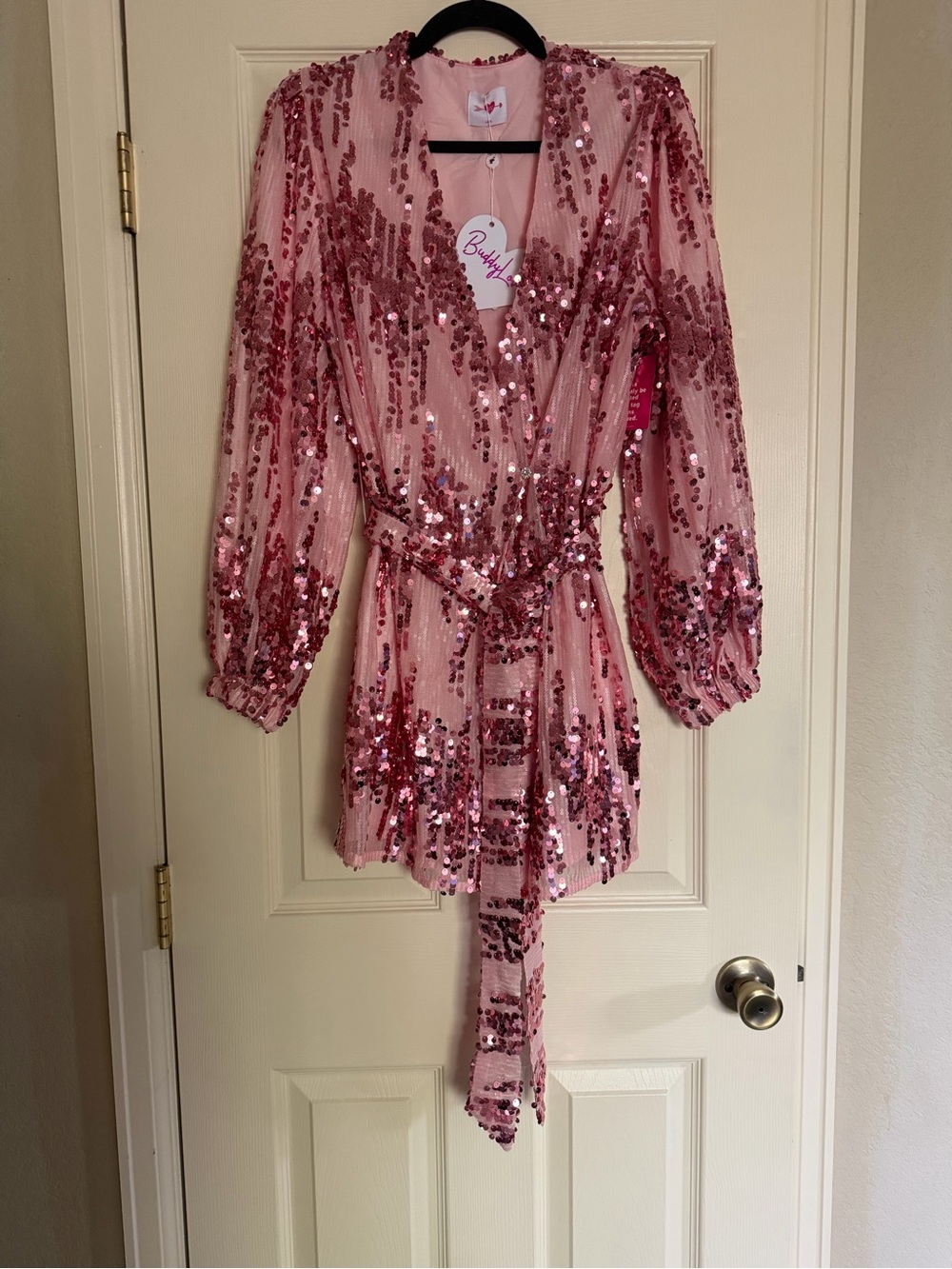 Buddy Love Pink Sequin Wrap Dress Size L